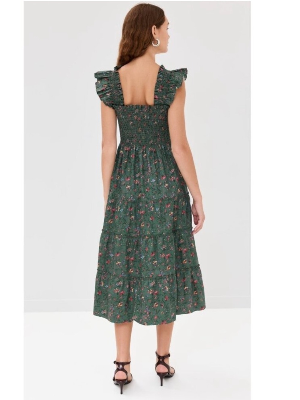 Hill House Ellie Nap in Fleur Chintz Bottle Green Smocked Midi Dress Size M - Picture 3 of 10